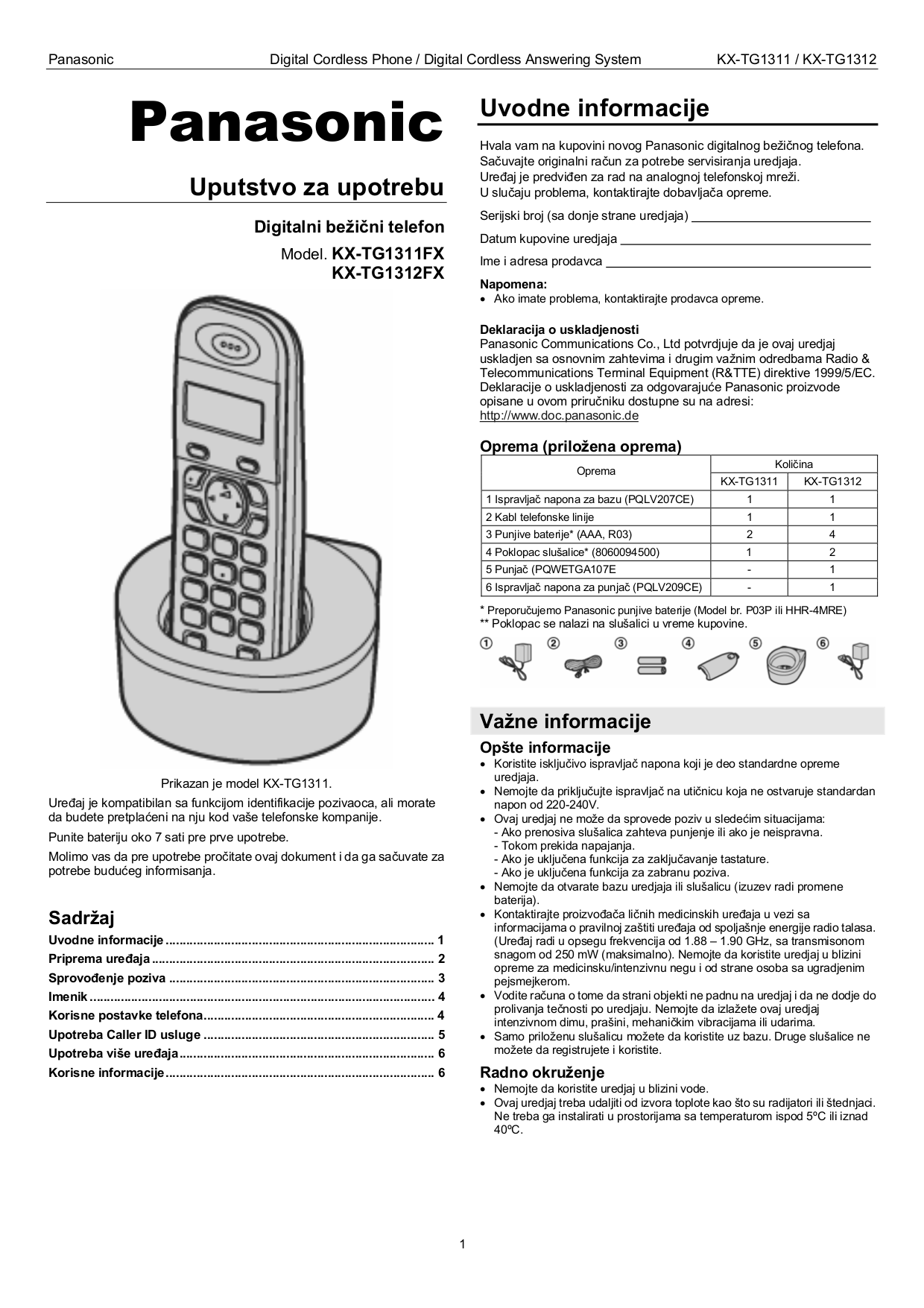 PDF manual for Panasonic Telephone KXTSC7